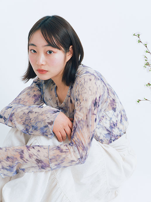Spring Blooming Sheer Top + Camisole Set (Blue) | Atelier éclat
