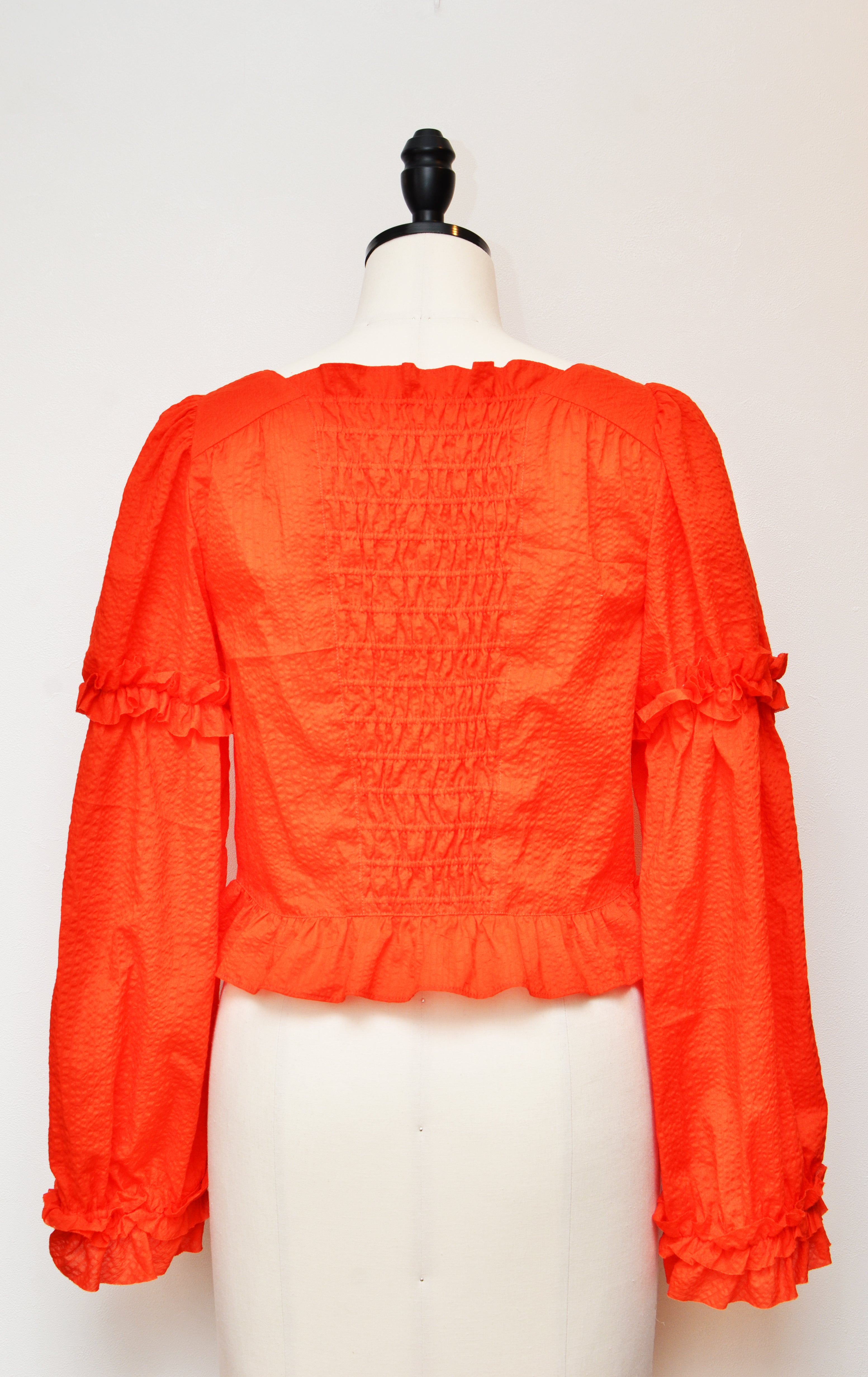 [チクチクしない服][受注生産] [洗濯可能] フリルモチーフコットンブラウス(ORANGE)