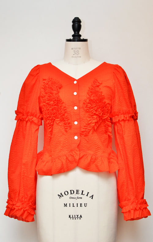 [Non-itchy clothing][Made to order][Washable] Frill motif blouse