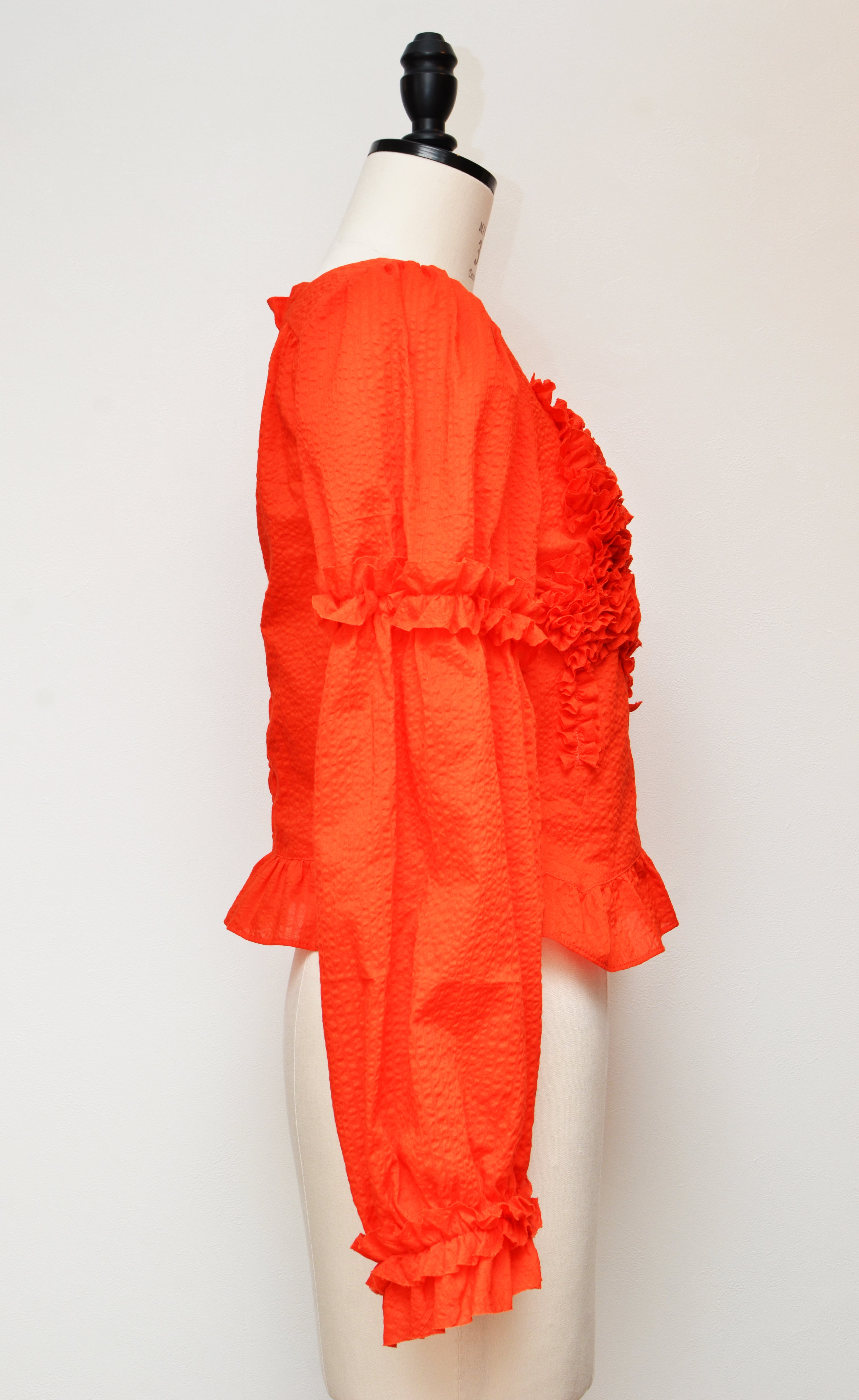 [チクチクしない服][受注生産] [洗濯可能] フリルモチーフコットンブラウス(ORANGE)