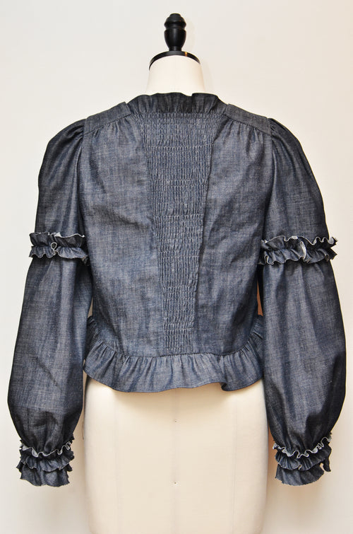 [受注生産] [色落ちしにくい]フリルモチーフデニムライクライトジャケット(NAVY)