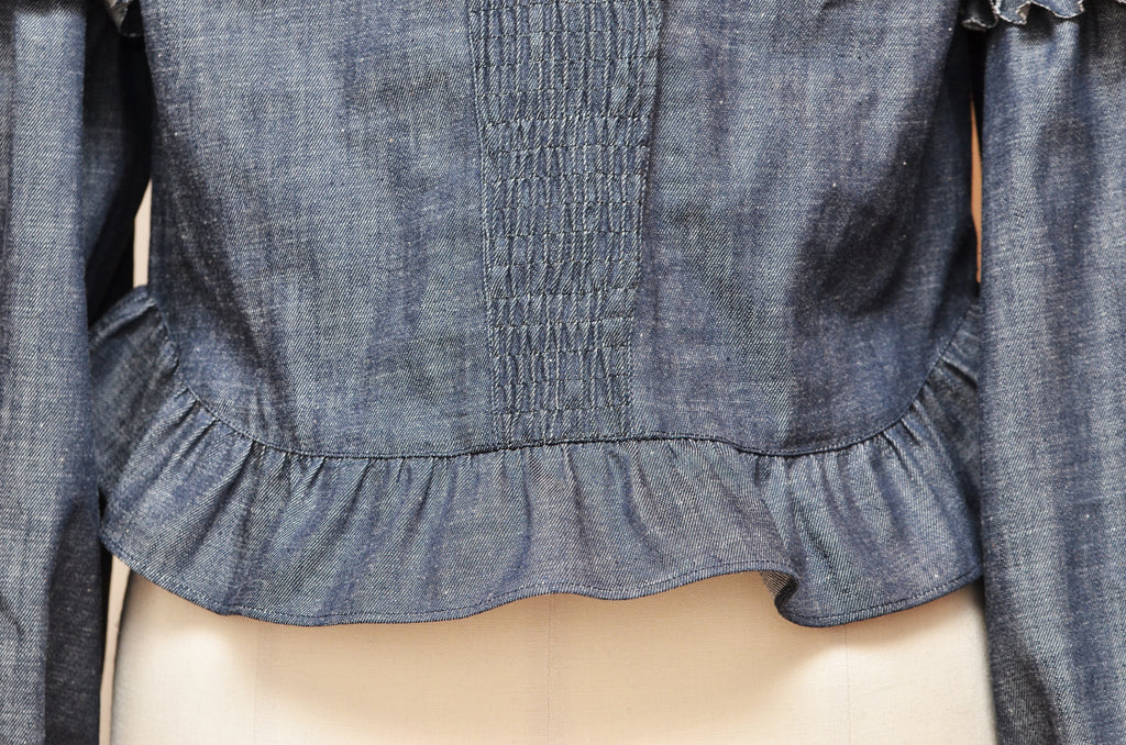 [受注生産] [色落ちしにくい]フリルモチーフデニムライクライトジャケット(NAVY)