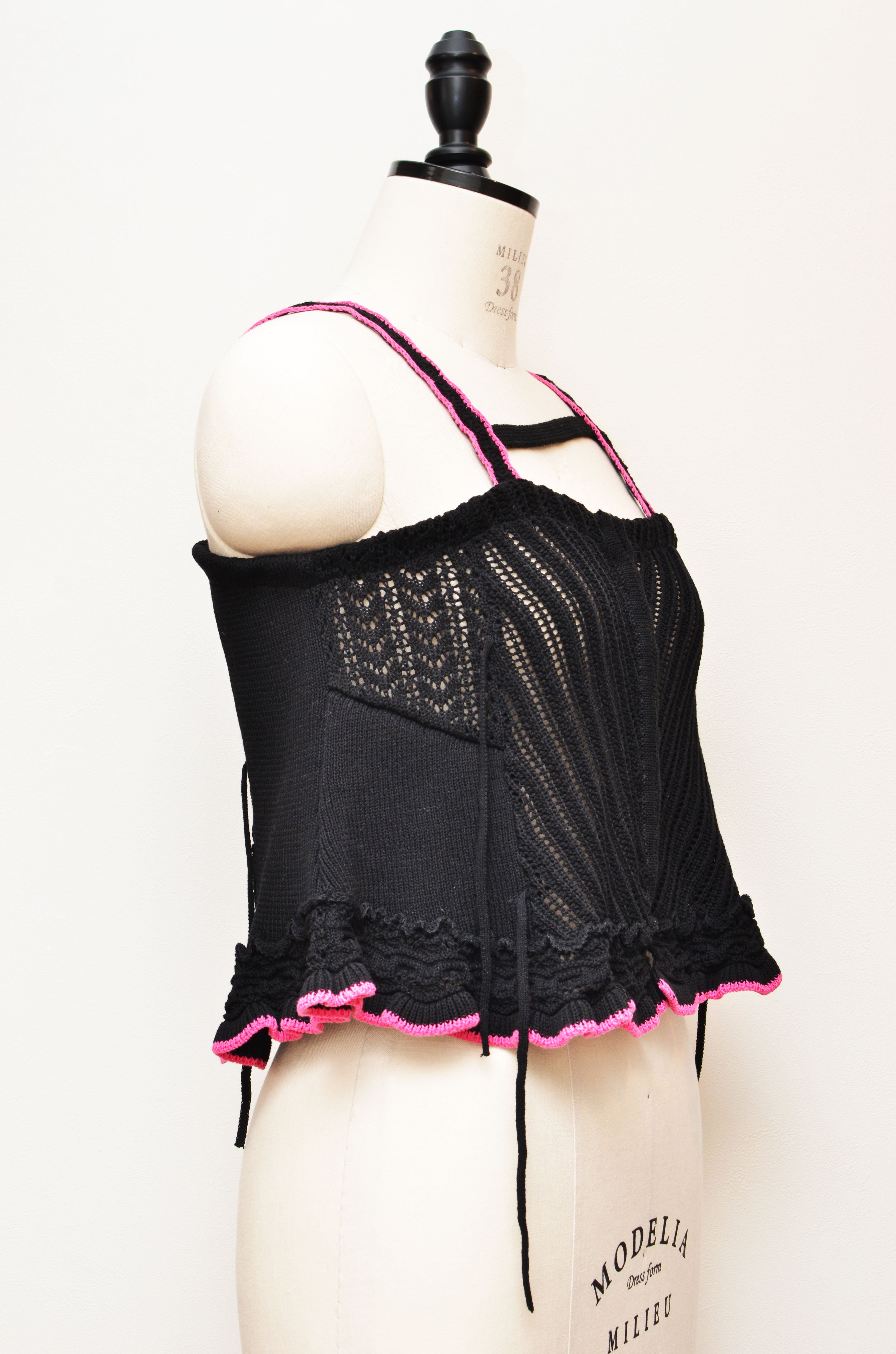 [-2/19まで受注] [2/14-15 TOKYO POPUP展示] ロマンチックニットビスチェ（ブラック）